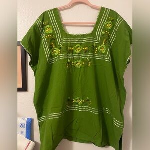 Green Oaxaca Embroidered Blouse, 1x